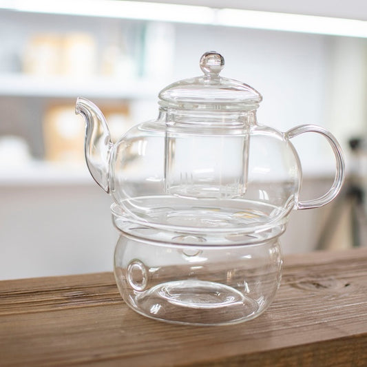 Glass Tea Pot, Strainer & Burner